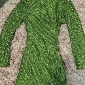 SHEIN BAE Drawstring Side Cut Out Split Thigh Sequin Dress